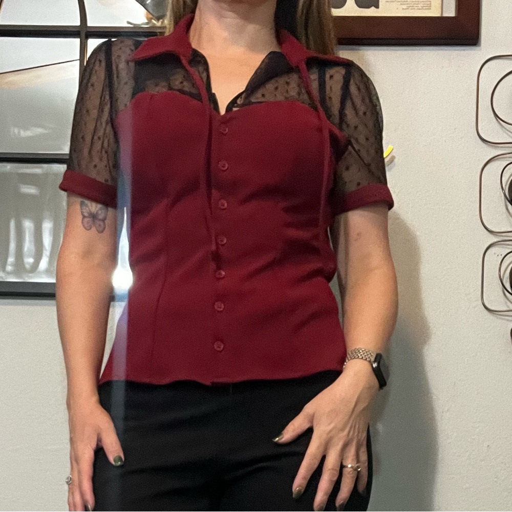 Unique vintage burgundy and black blouse